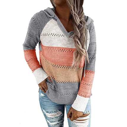 Relaxed striped knitted hoodies
