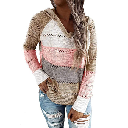 Relaxed striped knitted hoodies