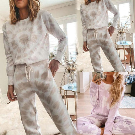 Tie Dye Two Piece Set Casual Long Sleeve Top Shirt And Loose Pants