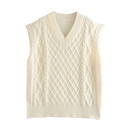 Women Cable-Knit Sweater Vest Oversized Tops