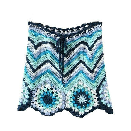 Drawstring High Waist Handmade Crochet Mini Skirt