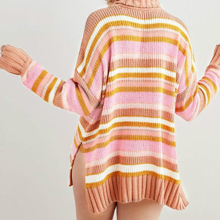 Turtleneck Slit Pullovers Jumpers Sweater