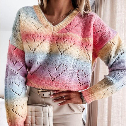 Rainbow Heart Knitted Pullover