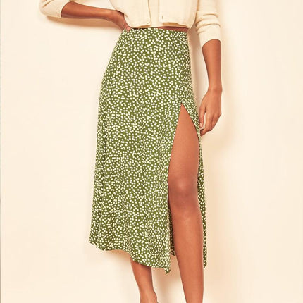 Olive Straight One Leg Split Skirt
