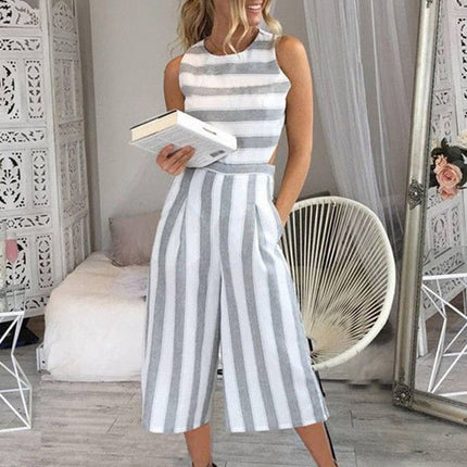 Short Pants Sarong Style Striped Jumpsuit