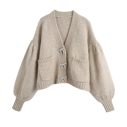 Sequined Bowknot Batwing Sleeve Sweater Cardigans