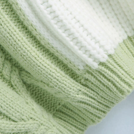 Twist Knitted White Green Patchwork Oversized Sweater Pullover