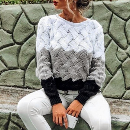 Women Color Block Winter Jumpers Pullover Sweater