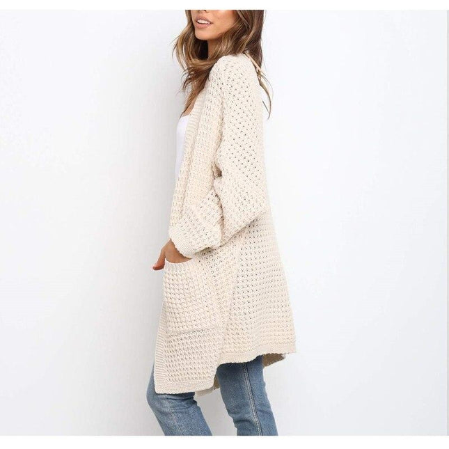 Long Knitted Women's Cardigan Long Sleeve Pockets Knitted Sweater