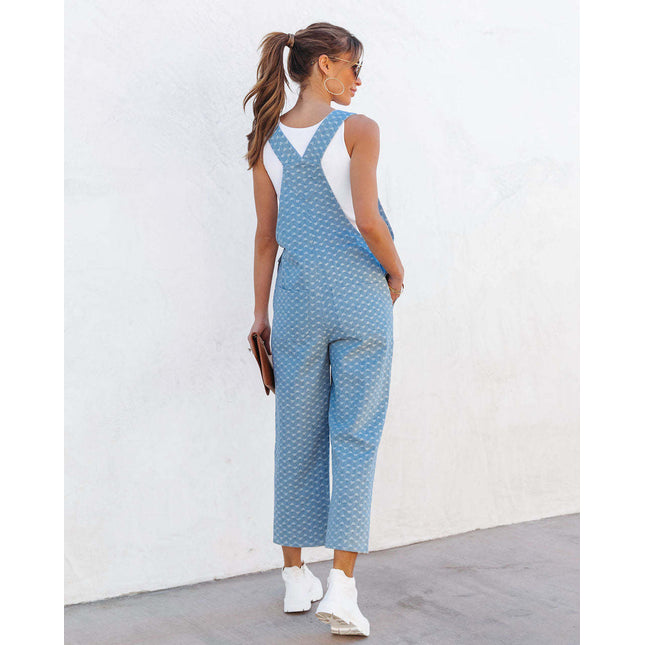 Denim Overalls with Jacquard Pattern