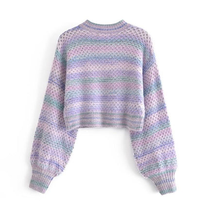 Tie-dye Printed Women Long Sleeve Short Sweater