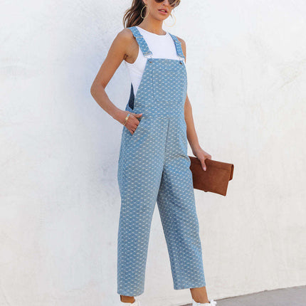 Denim Overalls with Jacquard Pattern