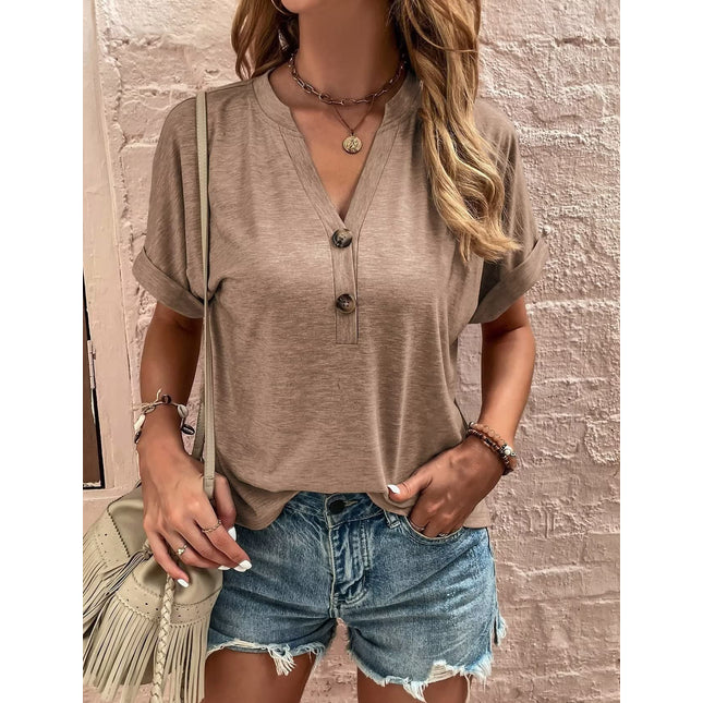 Solid color twist button fashion short sleeve