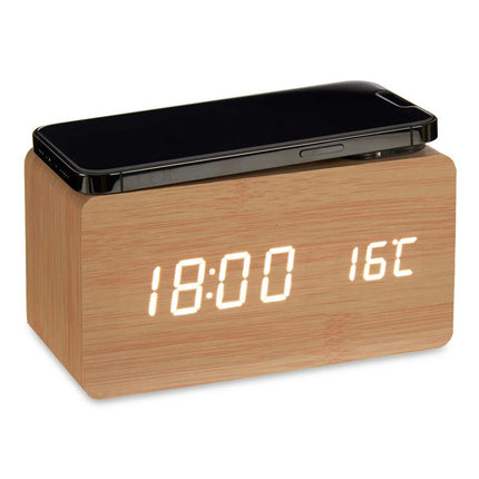 Alarm Clock with Wireless Charger Brown