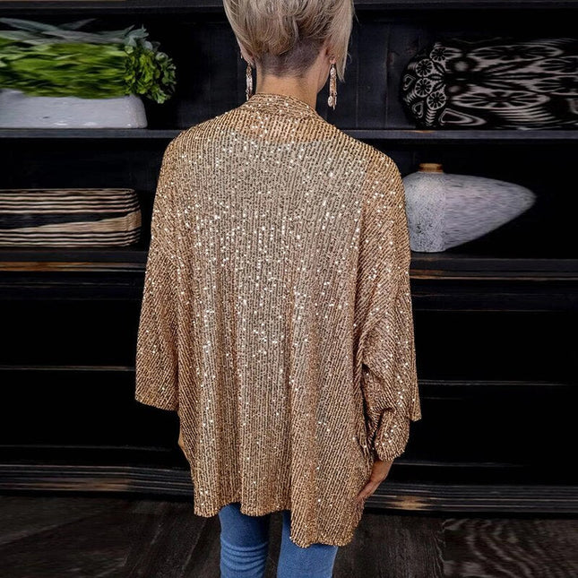 Spring Sexy Shiny Sequins Party Cardigan Coat Autumn Fashion Long