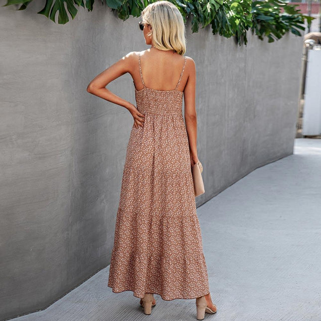Backless Long Dress Women Summer Sexy V-neck Casual Spaghetti Straps