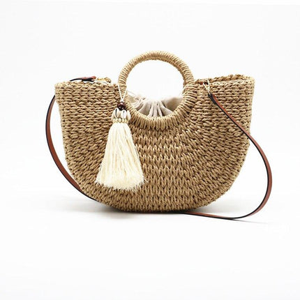 Casual Round Handle Thick Woven Shopping Bag