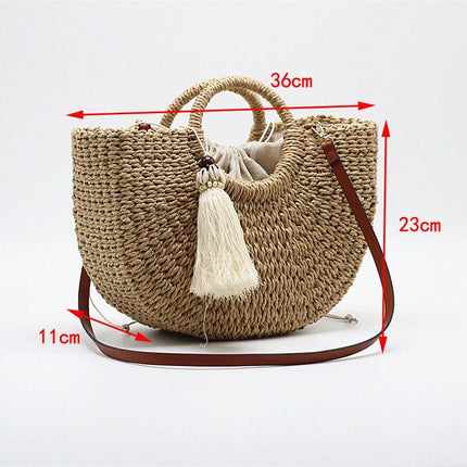 Casual Round Handle Thick Woven Shopping Bag