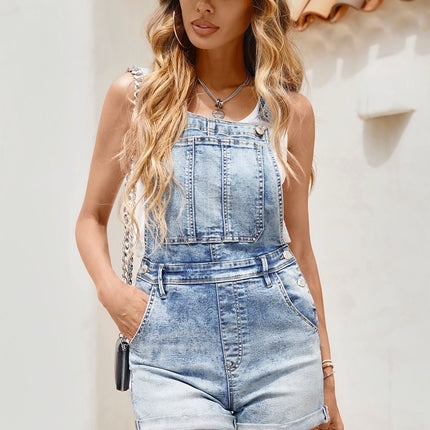 Women's Fashion Light Blue Washed Jeans Playsuit