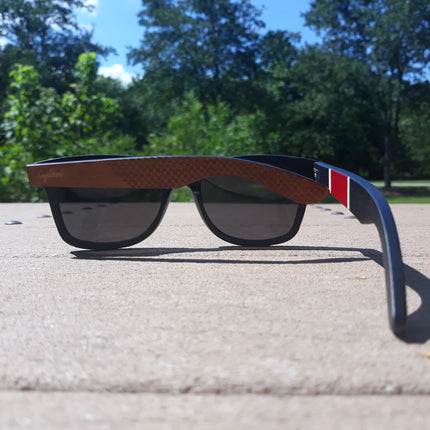 Red Stripe Two Tone Sunglasses, Engraved and Polarized